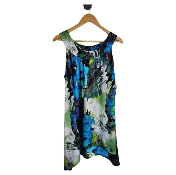 Lane Bryant halter top satin water color floral green white blue grey 18… - Picture 8 of 9